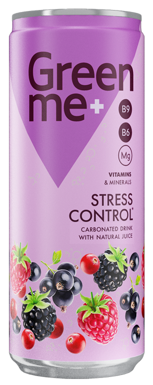 GreenMe+ Stress Control can with berry design